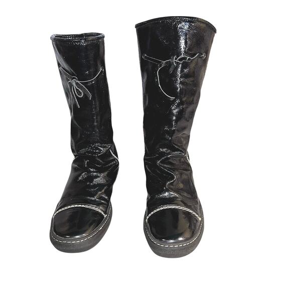 Luc Berjen Malaspina 39EU 7.5-8US Moto Biker Slouch Grunge Accent Tie Calf Boot - Picture 2 of 9